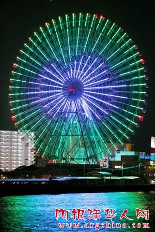 日本大阪巨型摩天轮开始亮灯 夜景绚丽壮观